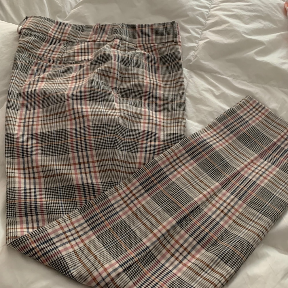 Loft plaid pink trousers stretch slim fit pants 8P